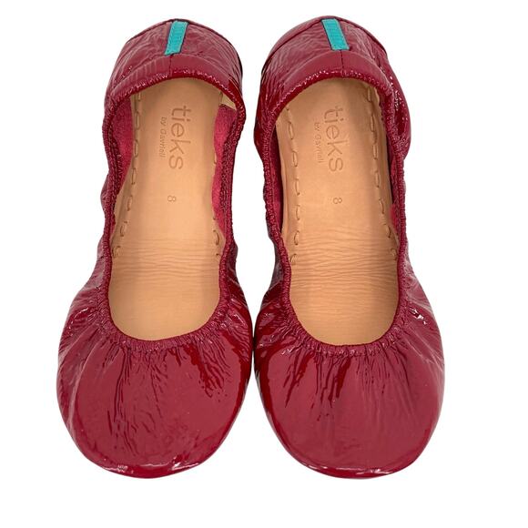 Tieks Ruby Red Patent Leather Ballet Flats Classic Foldable Travel Shoes Size 8 - Picture 1 of 10